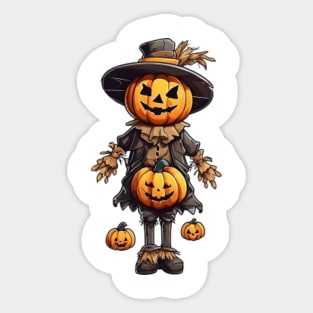 Pumpkin Scarecrow with Hat and Pumpkins Halloween Sticker